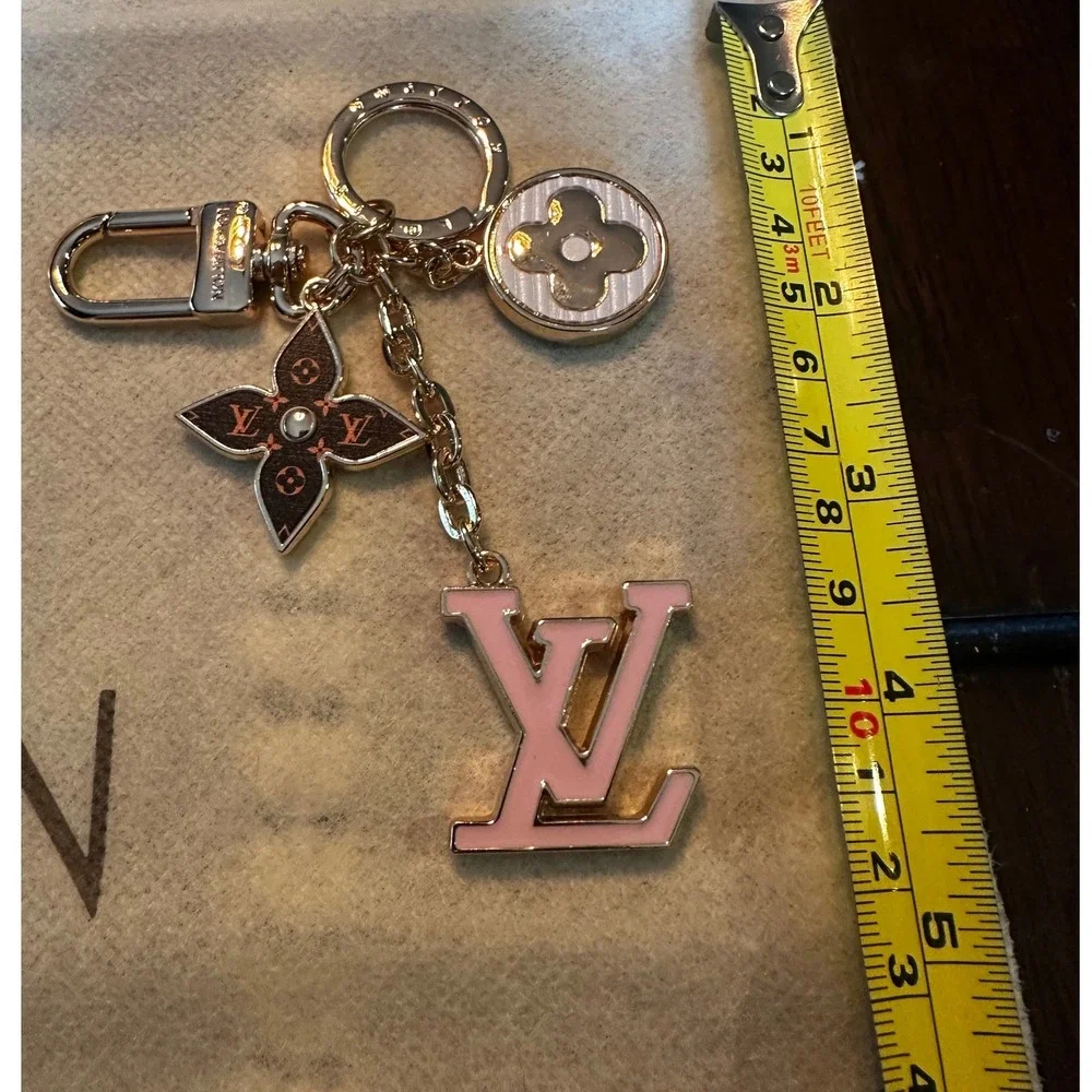 Louis Vuitton Fleur de Monogram Bag Charm Key Holder M67119 Gold Pink Enamel